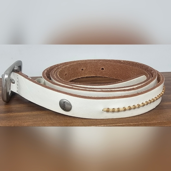 Fossil Accessories - Fossil Belt Leather Skinny White Cincher Rope Detail Country Western Size Large